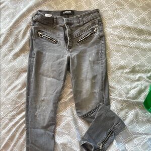 Express Gray Skinny Jeans with Zipper Details